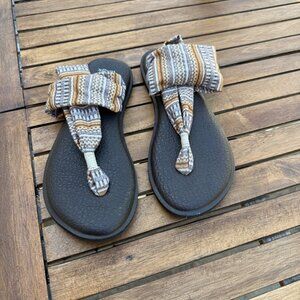 Sanuk Yoga Sling 2 Sandals Womens Size 8 Brown Fabric Strap Flat Comfort Shoes